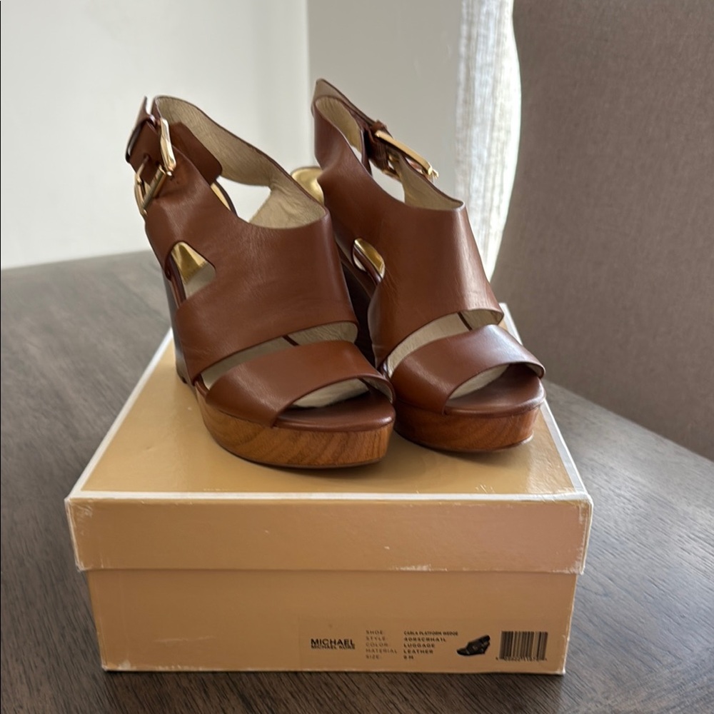 Michael Kors Brown Platform Sandals with Leather Straps